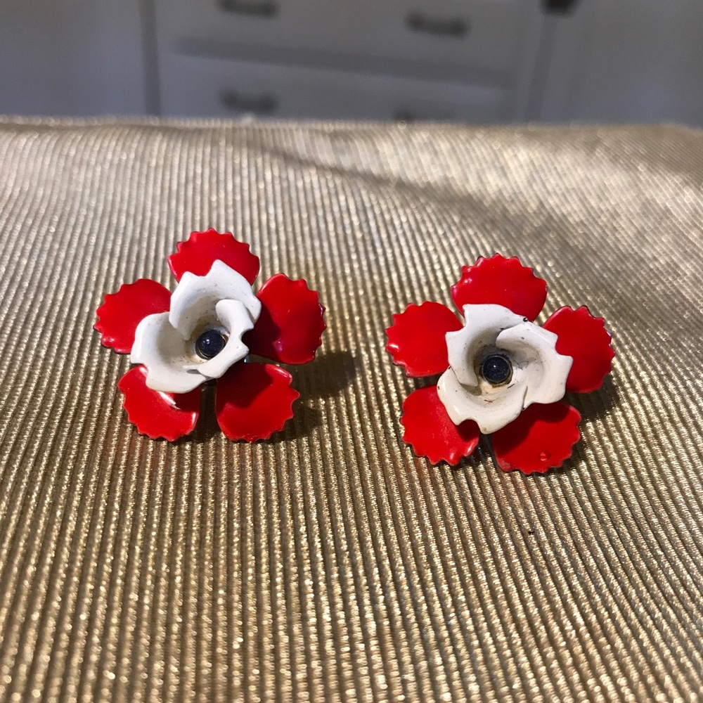 🌺HP🌺Mid-century enamel flowers clip-on earrings